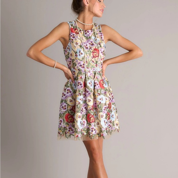 Just Me Multicolor Embroidered Floral Mini Dress - Picture 2 of 11
